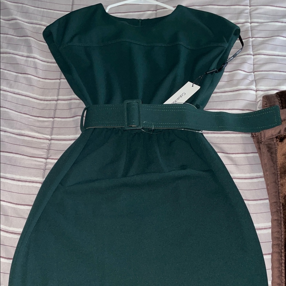 Calvin Klein Forest Green Belted Midi Dress